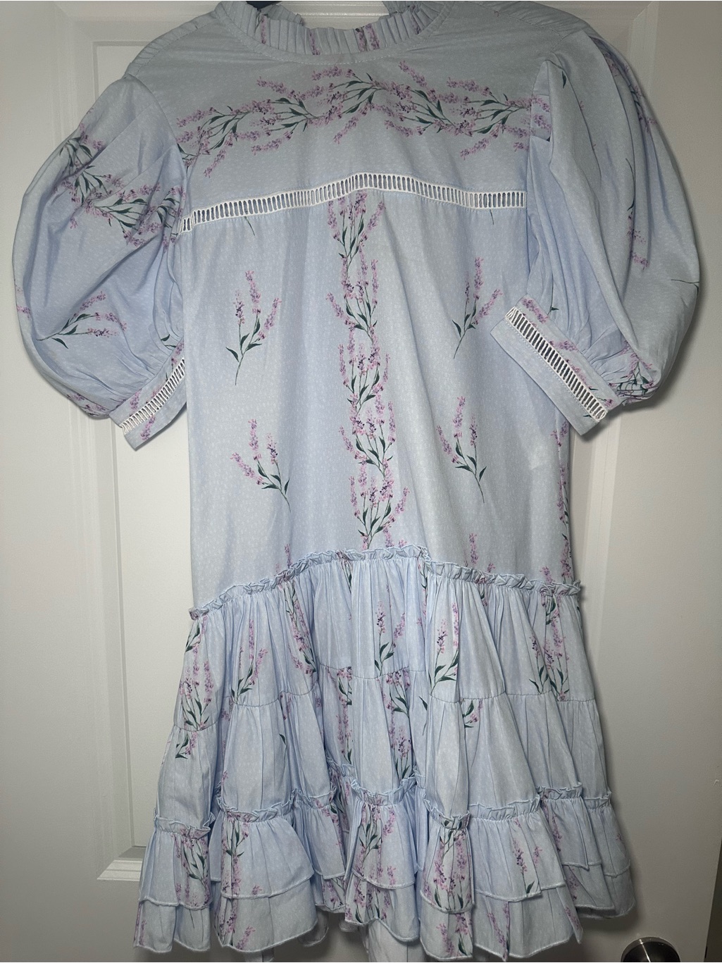 Light Blue Floral Mini Dress With Puff Sleeves